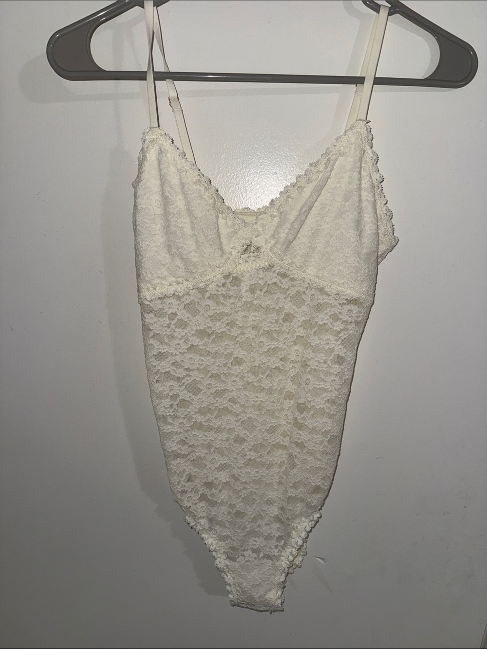 aerie White Lace Chemise Bodysuit